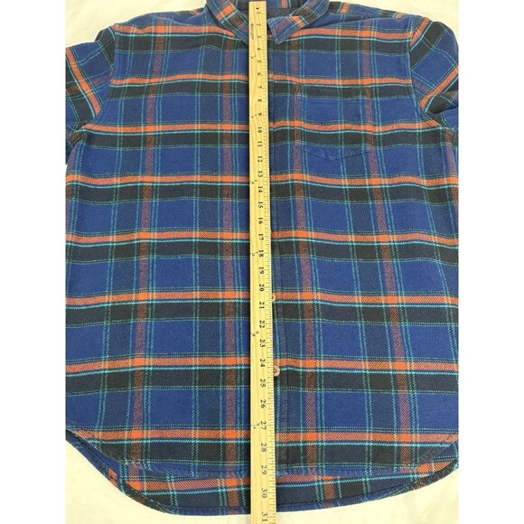 Prana Channing Plaid Flannel Shirt Men XL Blue Orange Heavyweight Organic Cotton - Picture 11 of 15